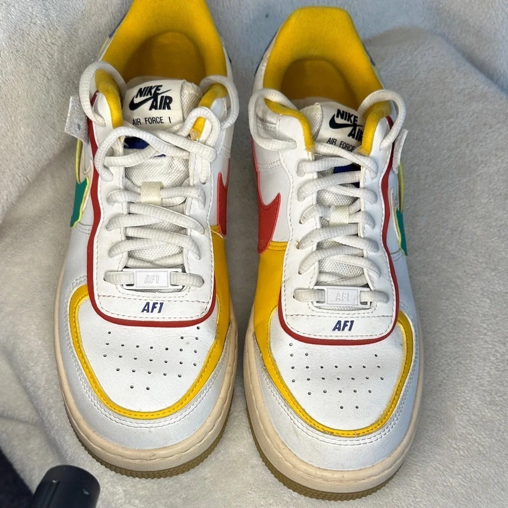 Nike Air Force 1 White with Yellow, Green, and Purple Accents